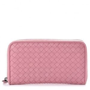 Bottega Veneta Nappa Intrecciato Pink Zippy Long Wallet